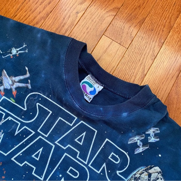 Vintage Liquid Blue Star Wars T Shirt Darth Vader X Wing Tie Starfighter - Picture 6 of 7